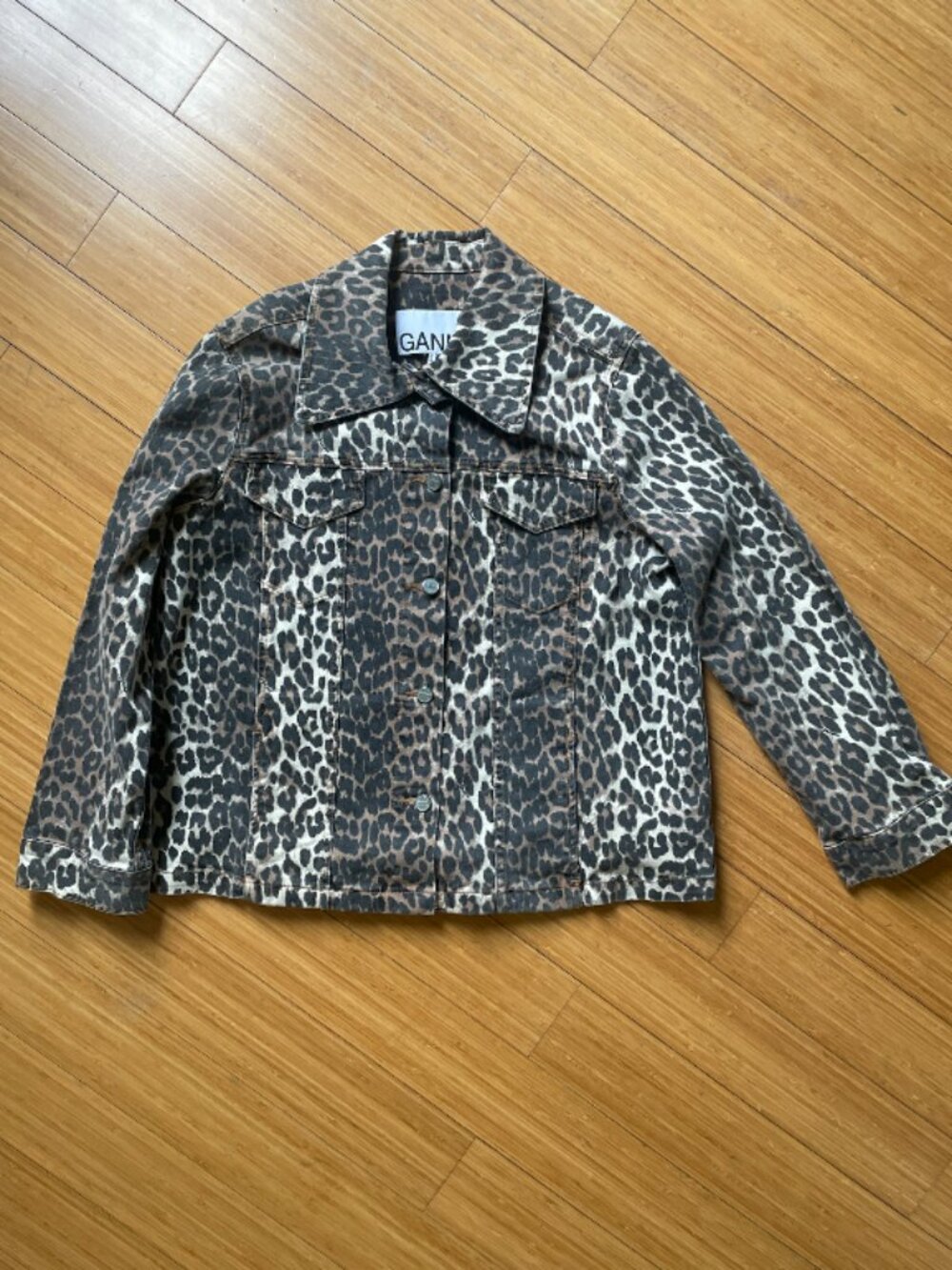 Ganni Leopard Print Denim Jacket
